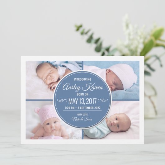 ブルーボーイ生まれたばかりのフォトコラージュ誕生のお知らせ (スタンド正面)