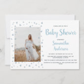 ブルーボーイ赤ちゃんシャワーエレガントほこりっぽいハート写真 招待状 (正面)