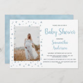 ブルーボーイ赤ちゃんシャワーエレガントほこりっぽいハート写真 招待状 (正面/裏面)