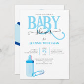 ブルーボーイ赤ちゃんシャワーベビーボトル招待状 招待状 (正面/裏面)