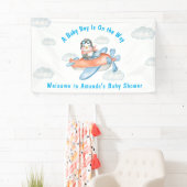 ブルーボーイ赤ちゃんシャワー飛行機ペンギンバナー 横断幕 (インサイチュ)