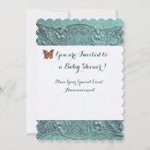 ブルーボーイ赤ちゃんシャワー、蝶、フローラ渦巻き 招待状 (裏面)