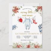 ブルーボーイ赤ちゃん服クリスマスベビーシャワー 招待状 (正面)