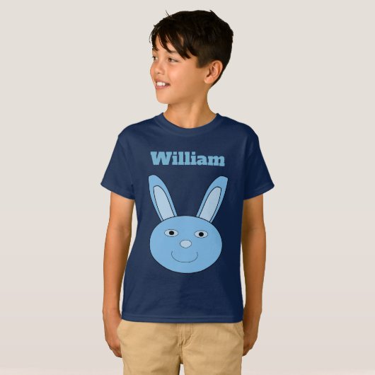 ブルーボーイ うさぎの顔 スプリング イースター カスタムネーム Tシャツ (正面フル)