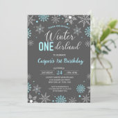 ブルーボーイ ウィンター ワンダーランド スノーフレーク 1歳誕生日 招待状 (スタンド正面)