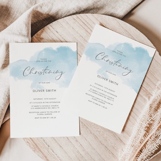 ブルーボーイ《キリスト教》洗礼式や命名式招待状。第一聖餐式 招待状