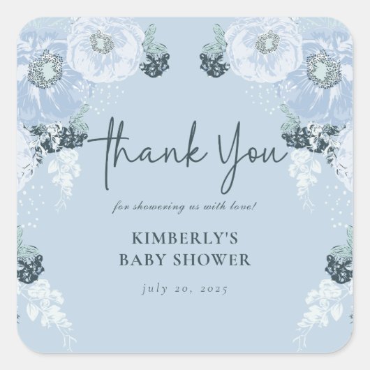 ブルーボーイ フラワー ベイビーシャワー スクエアシール (正面)