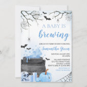 ブルーボーイAベビーはハロウィーンの赤ちゃんシャワーを醸造している 招待状 (正面)