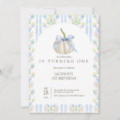 ブルーボーウアーリトルカボチャ誕生日招待状 サンキューカード (正面)