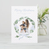 ブルーボーエレガントガーランドリースフォトクリスマスホー シーズンカード (スタンド正面)