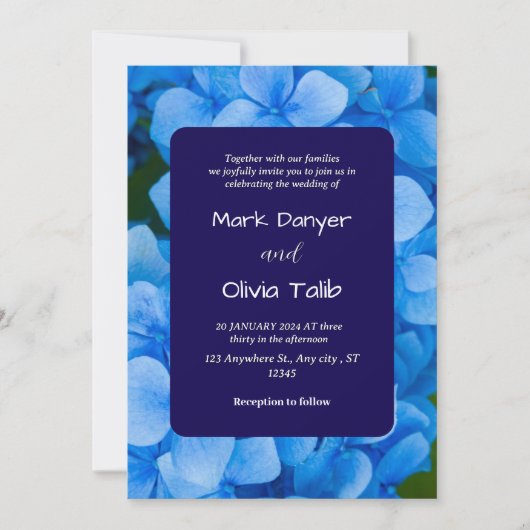 ブルーボーエレガントド結婚式招待状テンプレート 招待状 (正面)