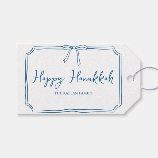 ブルーボーエレガントハッピーハパーソナライズされたヌカー ギフトタグ (正面(横))