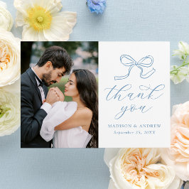 ブルーボーエレガントフォト結婚ズ サンキューカード