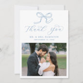 ブルーボーエレガントフォト結婚ズ サンキューカード (正面)