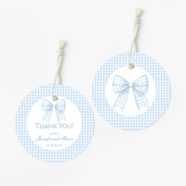 ブルーボーギンガム男の赤ちゃんシャワ感謝していーユー フェイバータグ