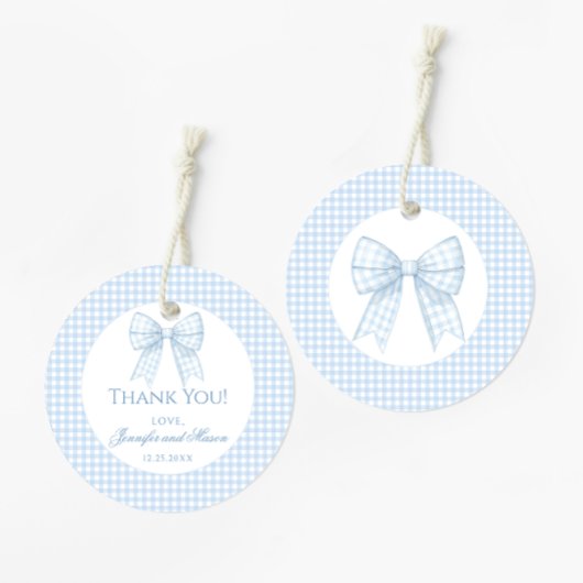 ブルーボーギンガム男の赤ちゃんシャワ感謝していーユー フェイバータグ