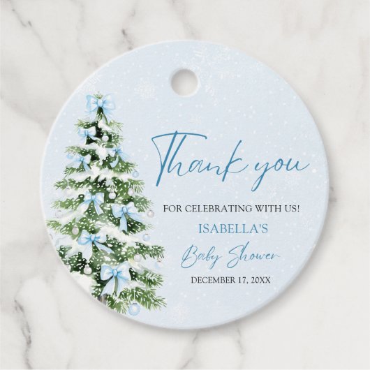 ブルーボーズクリスマスツリー男の子冬の赤ちゃんシャワー フェイバータグ (正面)