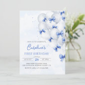 ブルーボーズバルーン誕生日招待状 招待状 (スタンド正面)