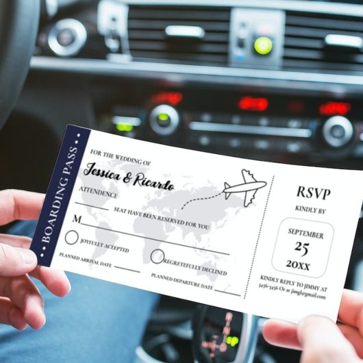 ブルーボーディングパスウェディングRSVPエンクロージャカード 招待状