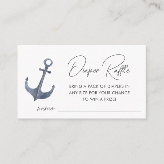 ブルーボートをテーマにした赤ちゃんシャワーおむつラッフル エンクロージャーカード (正面)