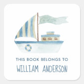 ブルーボート航海のボーイズパーソナライズされたスクール スクエアシール (正面)