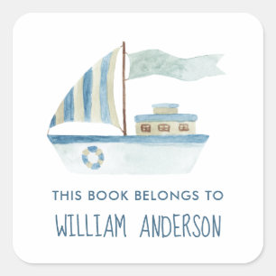 ブルーボート航海のボーイズパーソナライズされたスクール スクエアシール