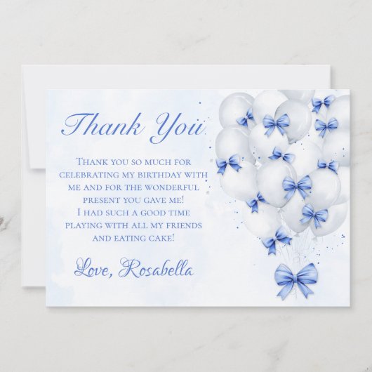 ブルーボーバルーンガール誕生日サンキューカード サンキューカード (正面)
