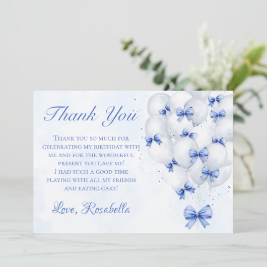 ブルーボーバルーンガール誕生日サンキューカード サンキューカード (スタンド正面)
