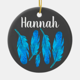 ブルーボーホウォーターのカラーフェザーアート セラミックオーナメント