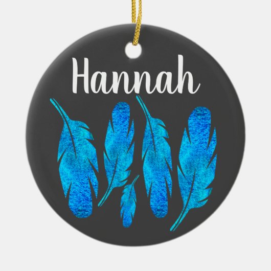 ブルーボーホウォーターのカラーフェザーアート セラミックオーナメント (正面)