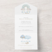 ブルーボーホウォーター色レインボーボーボーイ赤ちゃんシャワー オールインワン招待状 (内側)