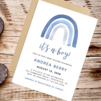 ブルーボーホウォーター色レインボーボーボーイ赤ちゃんシャワー 招待状