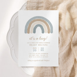 ブルーボーホウォーター色レインボーボーボーイ赤ちゃんシャワー 招待状