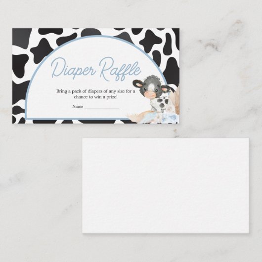 ブルーボーホハイランドカウベイビーシャワーおむつラッフル エンクロージャーカード (正面/裏面)