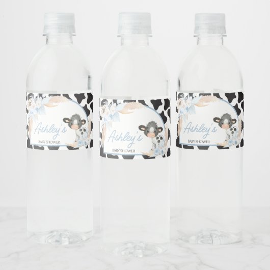 ブルーボーホハイランドカウベビーシャワー ペットボトルラベル (ボトル)