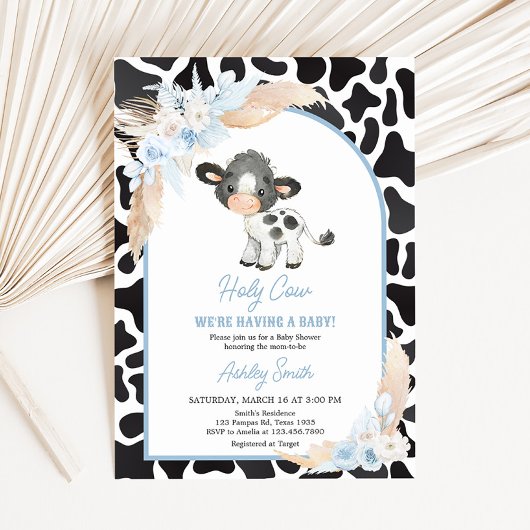 ブルーボーホハイランドカウベビーシャワー 招待状