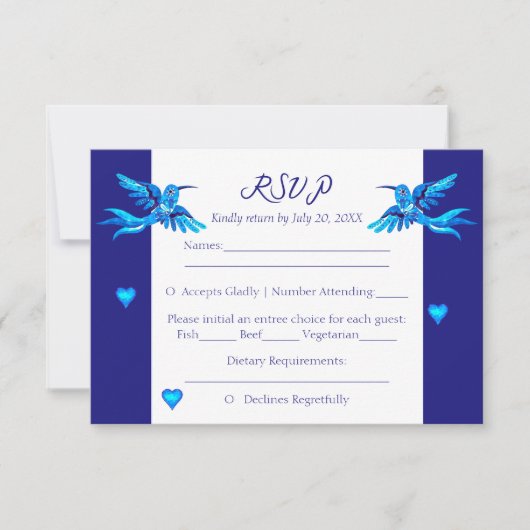 ブルーボーホハミングバーズメキシカンディングRSVPカード サンキューカード (正面)