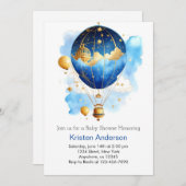 ブルーボーホバルーンアドベンチャーボーイベビーシャワー 招待状 (正面/裏面)