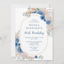 ブルーボーホパンパスグラスバースデーパーティー 招待状