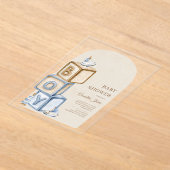 ブルーボーホブロックやおもちゃベイビーシャワー アクリル招待状 (レイダウン)