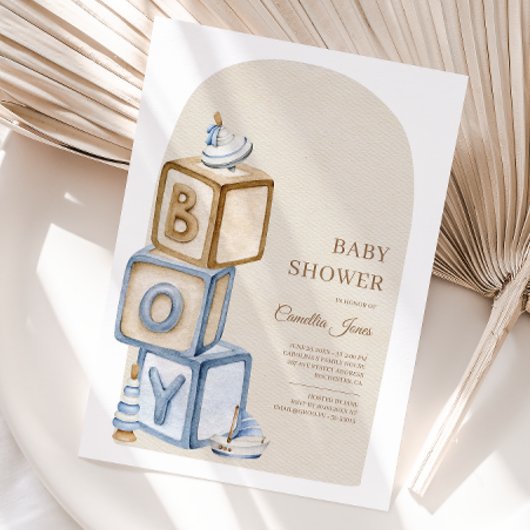 ブルーボーホブロックやおもちゃベイビーシャワー 招待状