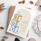 ブルーボーホブロックやおもちゃベイビーシャワー 招待状