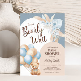 ブルーボーホベアーバルーンベビーシャワー 招待状