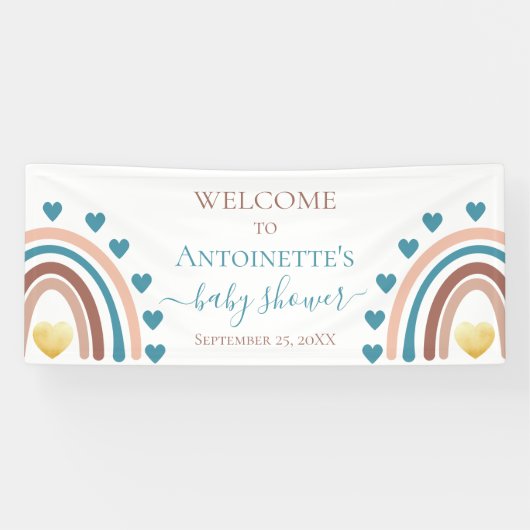 ブルーボーホレインボーカスタムーBABYシャワーバナー 横断幕 (横)