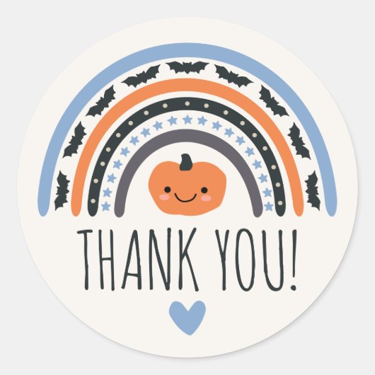 ブルーボーホレインボーハロウィーンベビーシャワーありがとう ラウンドシール (正面)