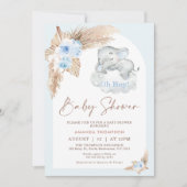 ブルーボーホーアーチ寝象ベビーシャワー 招待状 (正面)