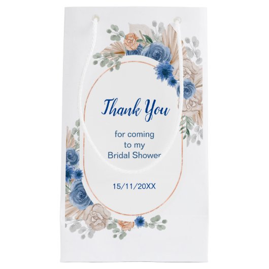 ブルーボーホーパンパスグラス ブライダルシャワー スモールペーパーバッグ (正面)