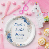 ブルーボーホーパンパスグラス ブライダルシャワー ペーパープレート (パーティー)