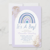 ブルーボーモダンホレインボー男の子のシャワー 招待状 (正面)