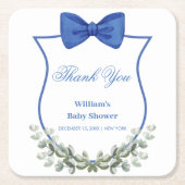ブルーボーユーカリプツクレスト赤ちゃんシャワーありがとう スクエアペーパーコースター (正面)